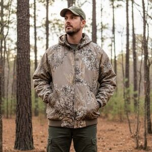 Vintage Ghost Prairie‎ Camo Bomber Hooded Jacket Quilt Insulated Size L EUC